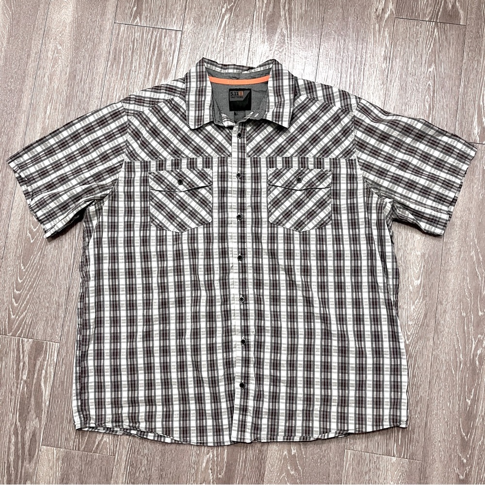 5.11 Tactical Button Up Shirt Mens Extra Large Gray White Conceal Vented Pocket